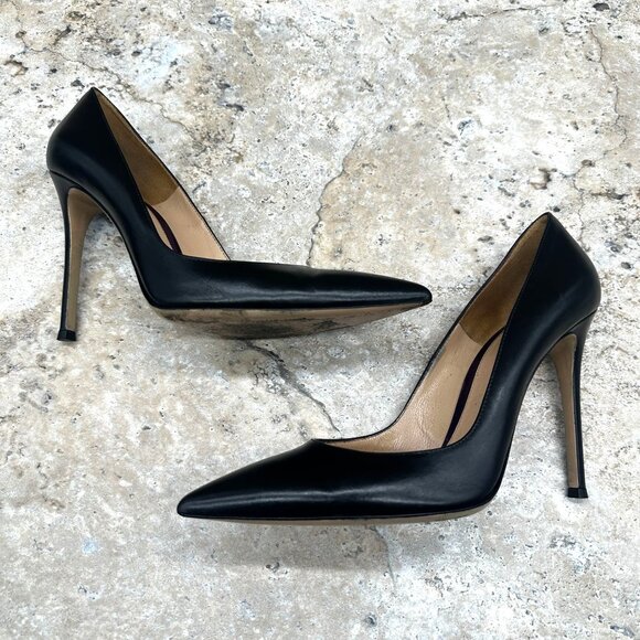 Gianvito Rossi Black Leather Pointed Toe Pumps Stiletto Heels 39.5 Made in Italy - Picture 5 of 16
